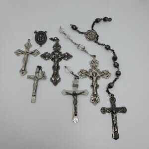 Vintage Sterling Crucifix Pendants & Parts Lot